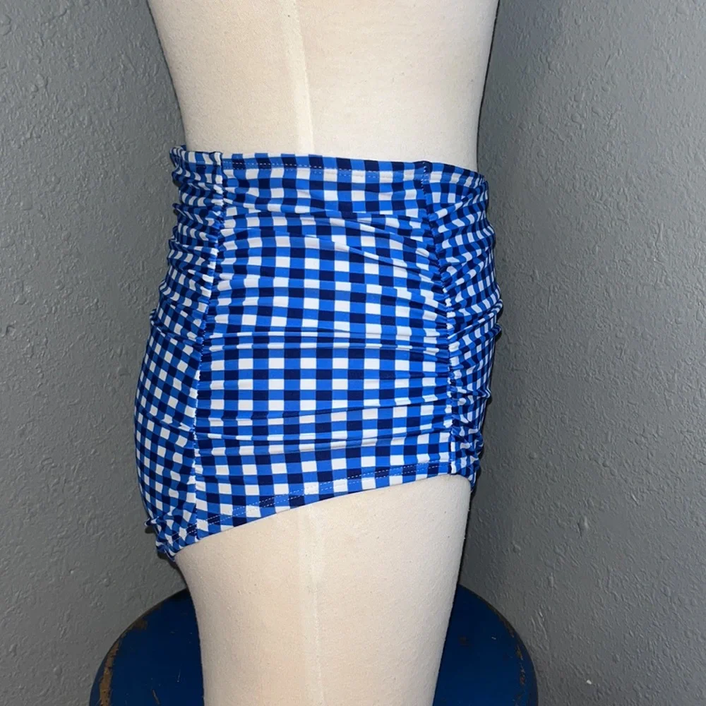 NWT $52 Lauren James High Waisted Shirred Gingham Swim Bottoms Size Small!
